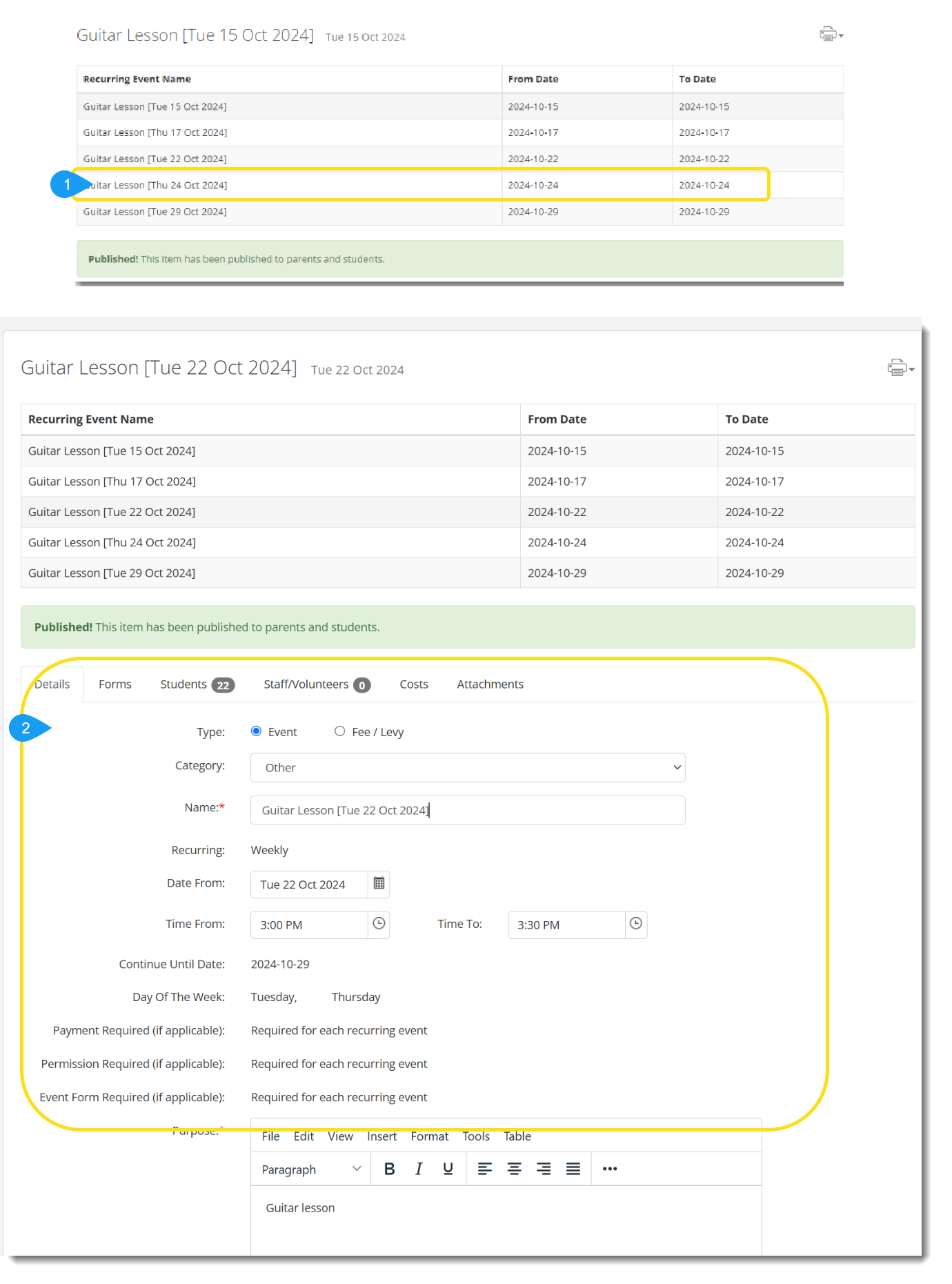 How to create recurring events in Xuno